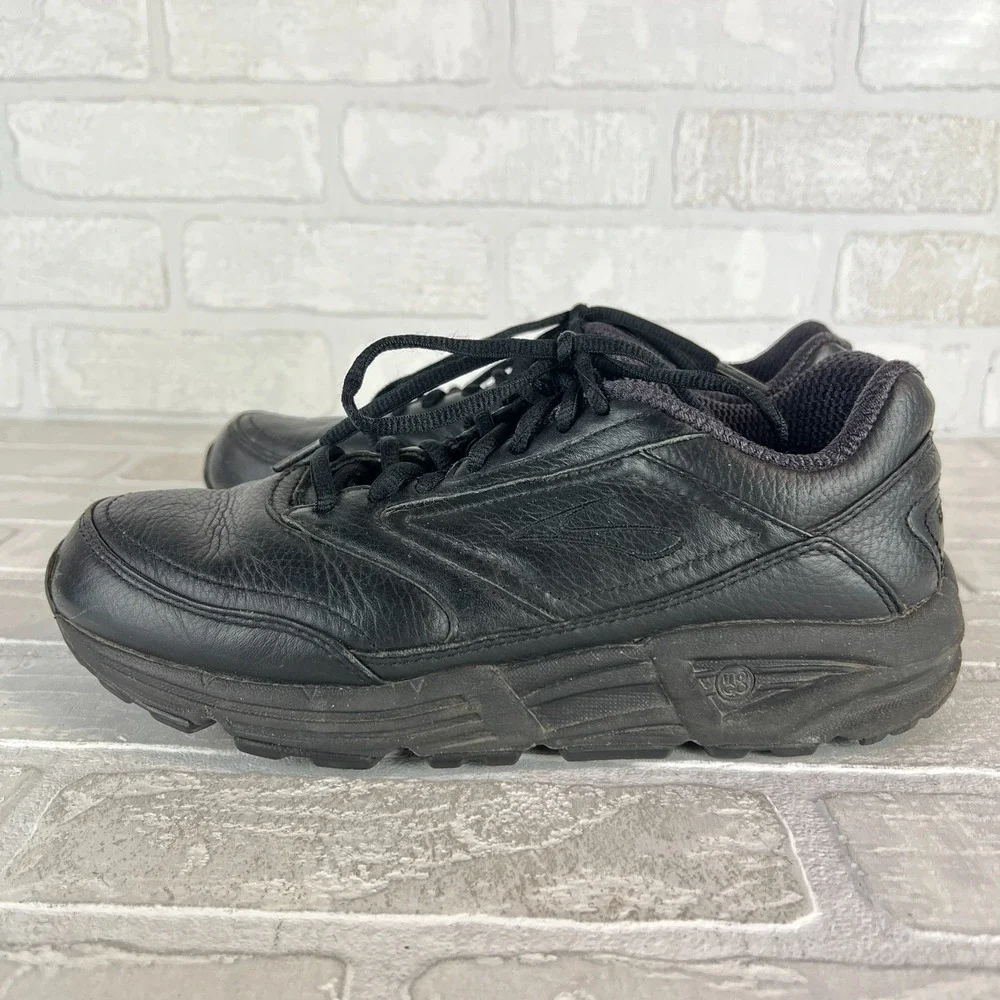 Brooks Addiction Walker Shoes Womens 9.5 Black Leather Lace Up Comfort Casual